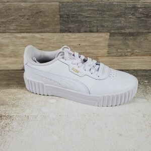 Puma Carina 3.0 Womens Shoes Sz 8 Running White Leather Lace-Up Sneakers